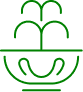 Logo minimaliste vert : Tête stylisée en pixel art rétro. Symbole stylisé en pixel art vert sur noir. Tête décorative symétrique composée d'arcs et de volutes courbes, évoquant un logo ou un masque.